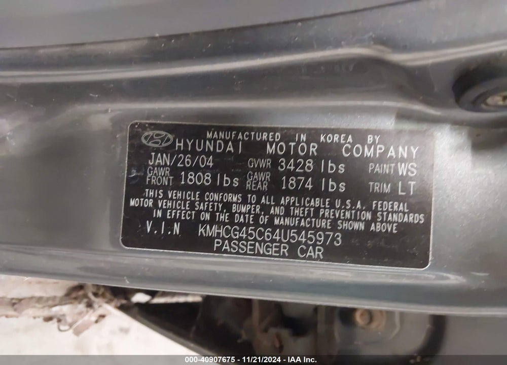 2004 HYUNDAI ACCENT GL VIN: KMHCG45C64U545973