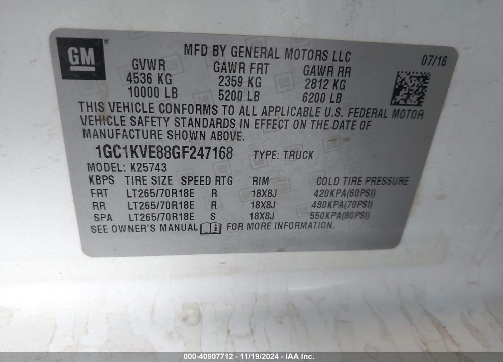 2016 CHEVROLET SILVERADO 2500HD VIN: 1GC1KVE88GF247168