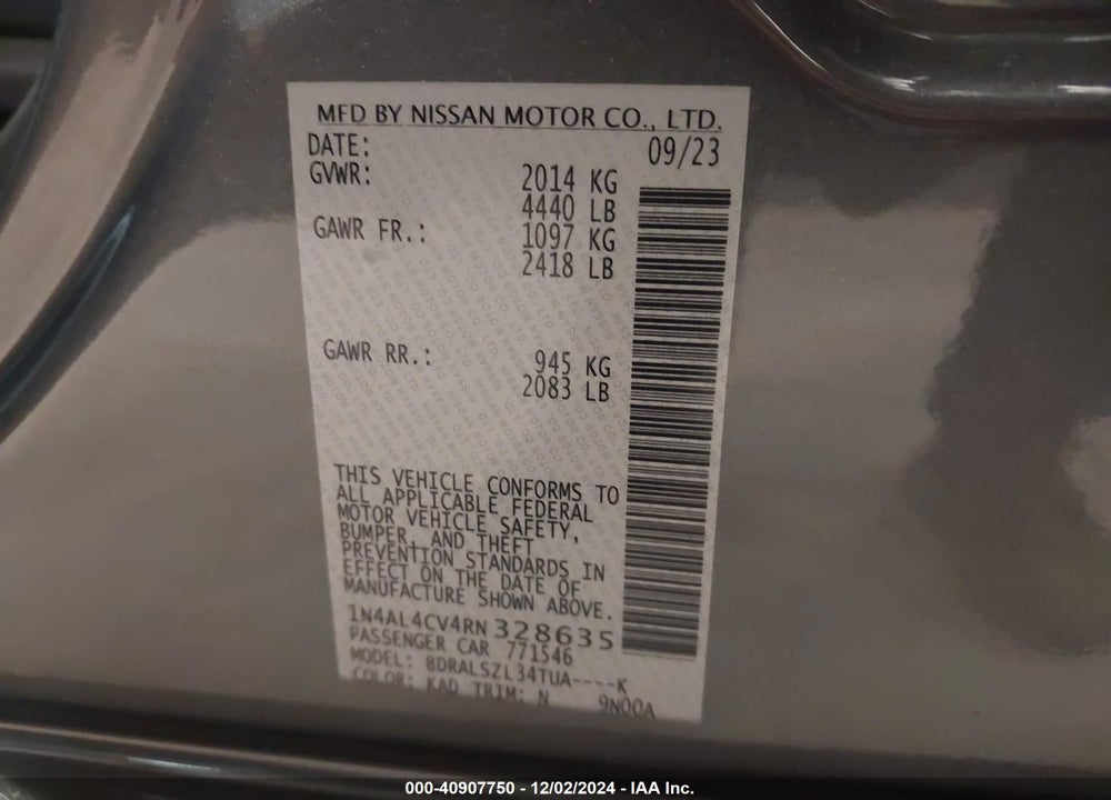 2024 NISSAN ALTIMA SR VC-TURBO FWD VIN: 1N4AL4CV4RN328635