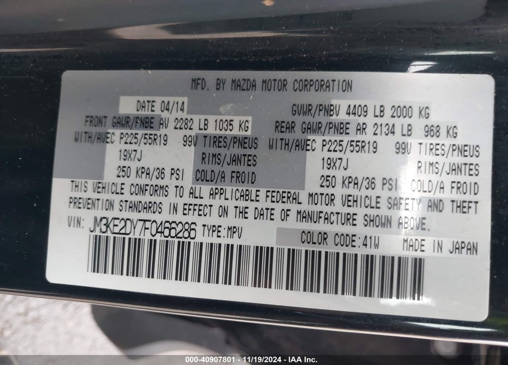 2015 MAZDA CX-5 GRAND TOURING VIN: JM3KE2DY7F0466286