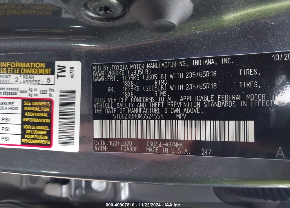 2021 TOYOTA HIGHLANDER XLE VIN: 5TDGZRBH0MS524554