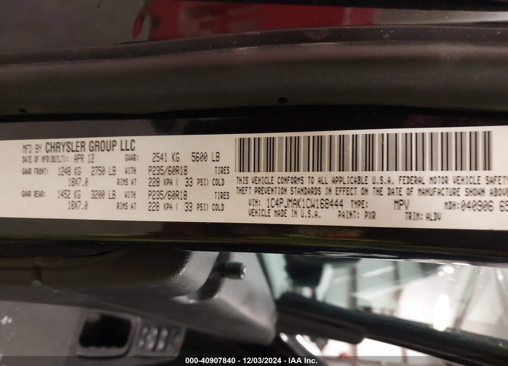 2012 JEEP LIBERTY SPORT VIN: 1C4PJMAK1CW168444