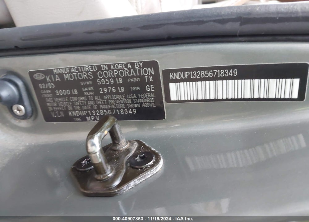2005 KIA SEDONA EX/LX VIN: KNDUP132856718349