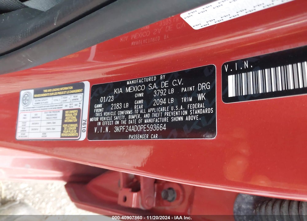 2023 KIA FORTE VIN: 3KPF24AD0PE593664