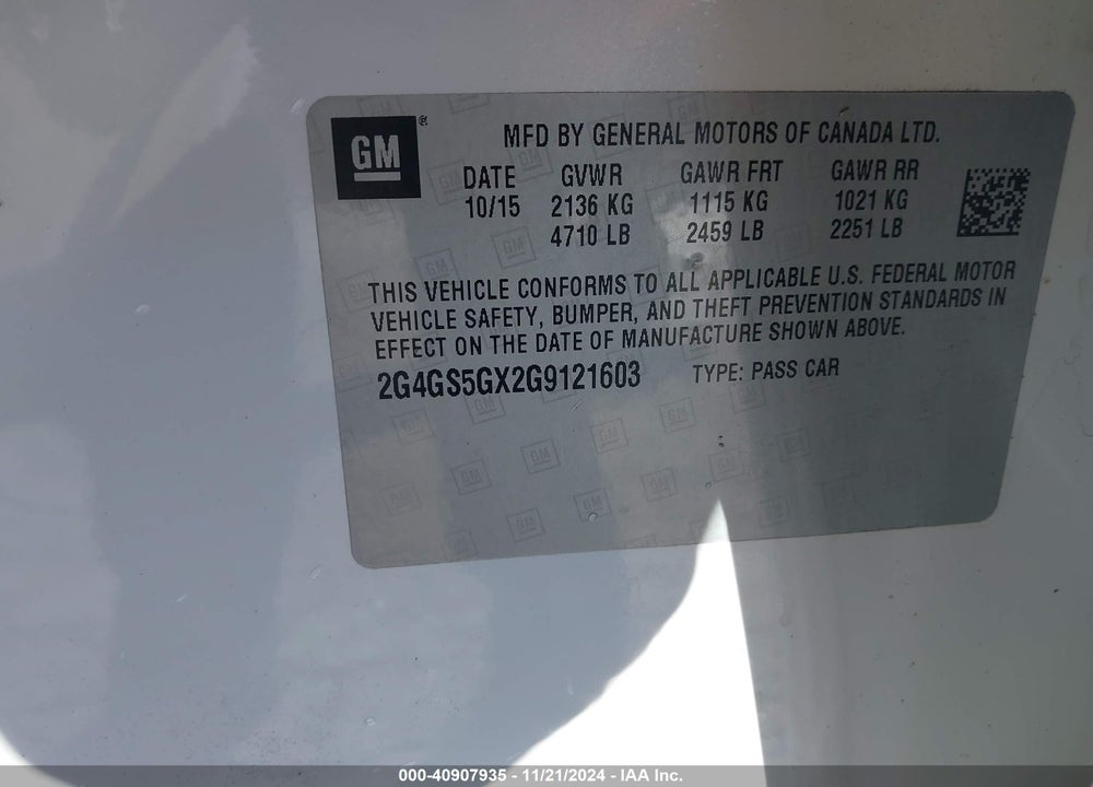 2016 BUICK REGAL TURBO PREMIUM II VIN: 2G4GS5GX2G9121603