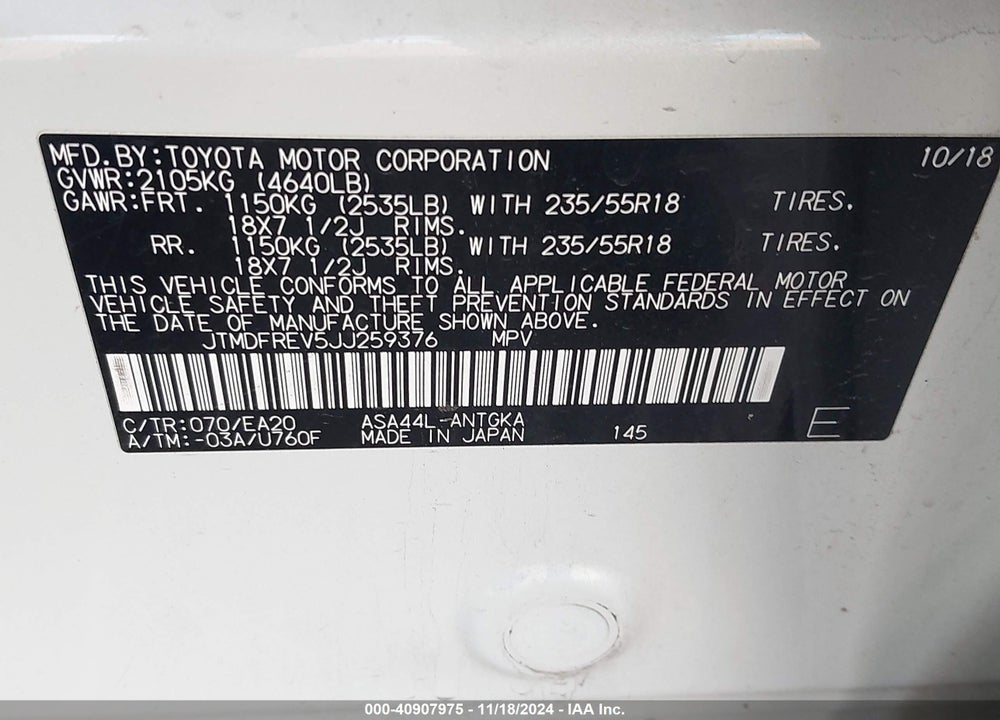 2018 TOYOTA RAV4 LIMITED VIN: JTMDFREV5JJ259376