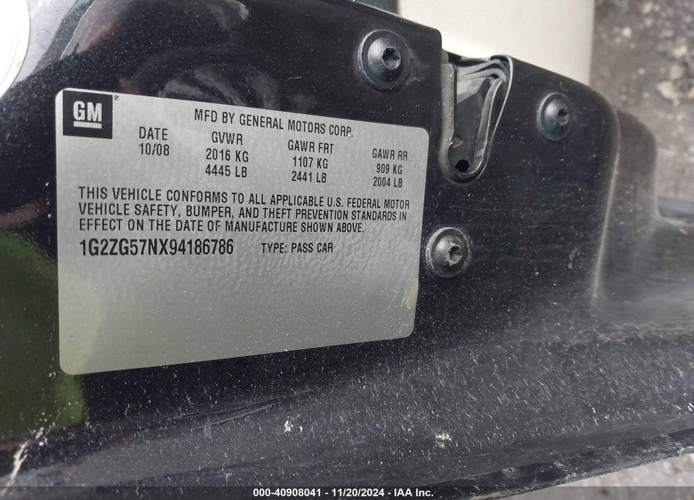 2009 PONTIAC G6 VIN: 1G2ZG57NX94186786