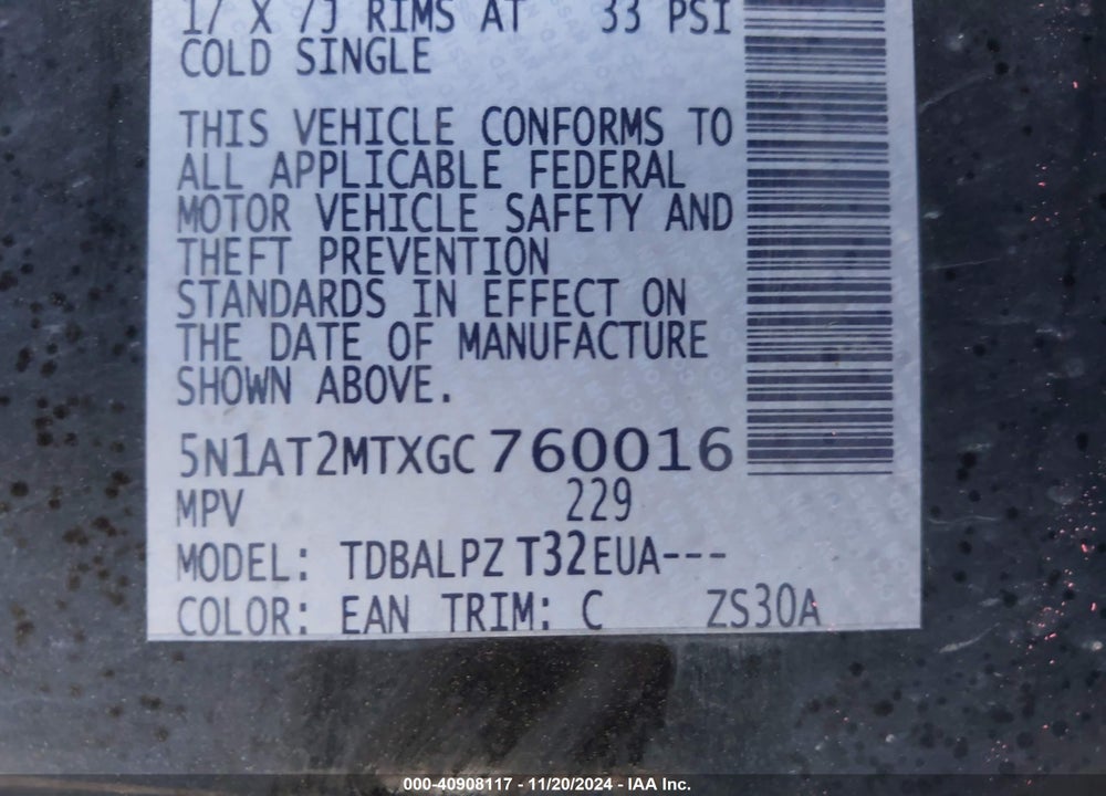 2016 NISSAN ROGUE S VIN: 5N1AT2MTXGC760016