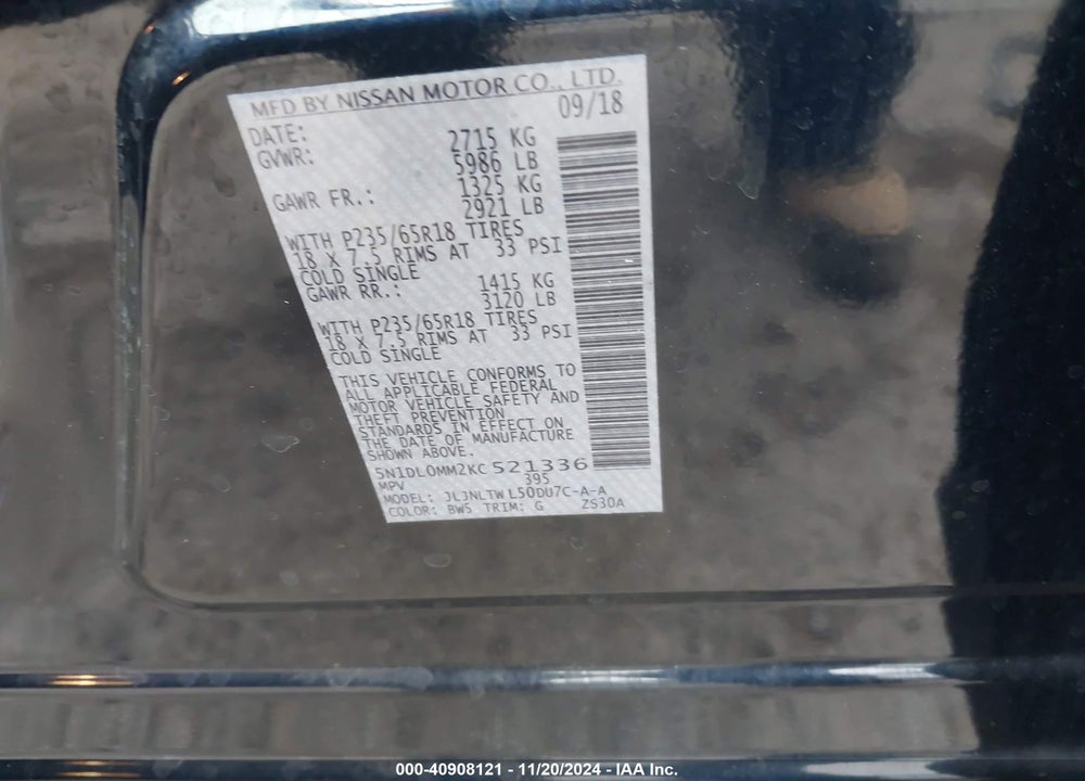 2019 INFINITI QX60 LUXE VIN: 5N1DL0MM2KC521336