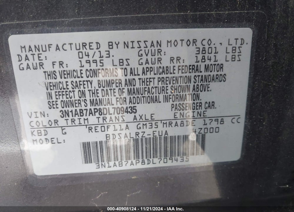 2013 NISSAN SENTRA VIN: 3N1AB7AP8DL709435