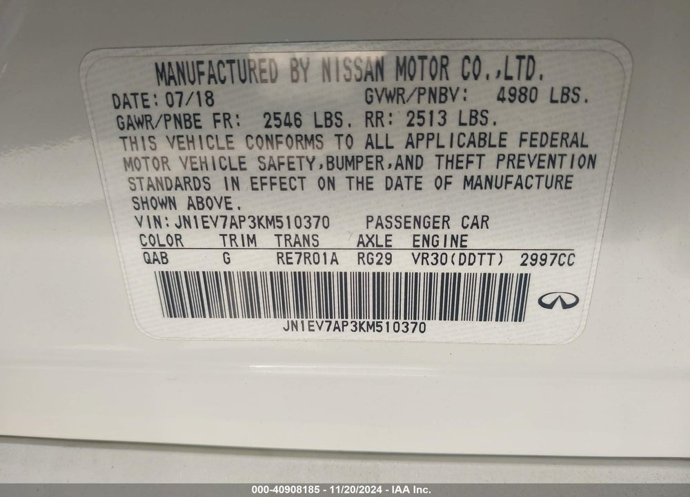 2019 INFINITI Q50 3.0T LUXE VIN: JN1EV7AP3KM510370