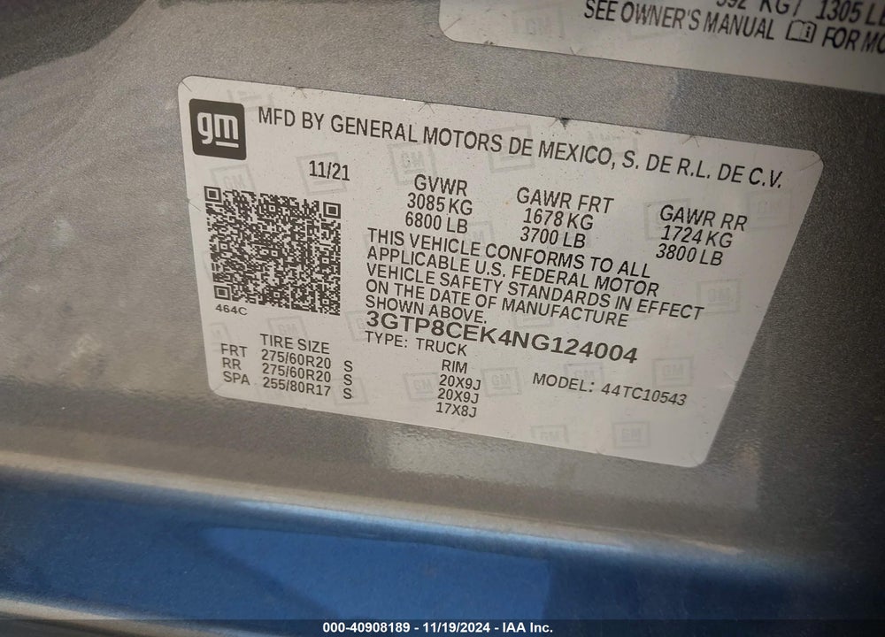 2022 GMC SIERRA 1500 LIMITED VIN: 3GTP8CEK4NG124004