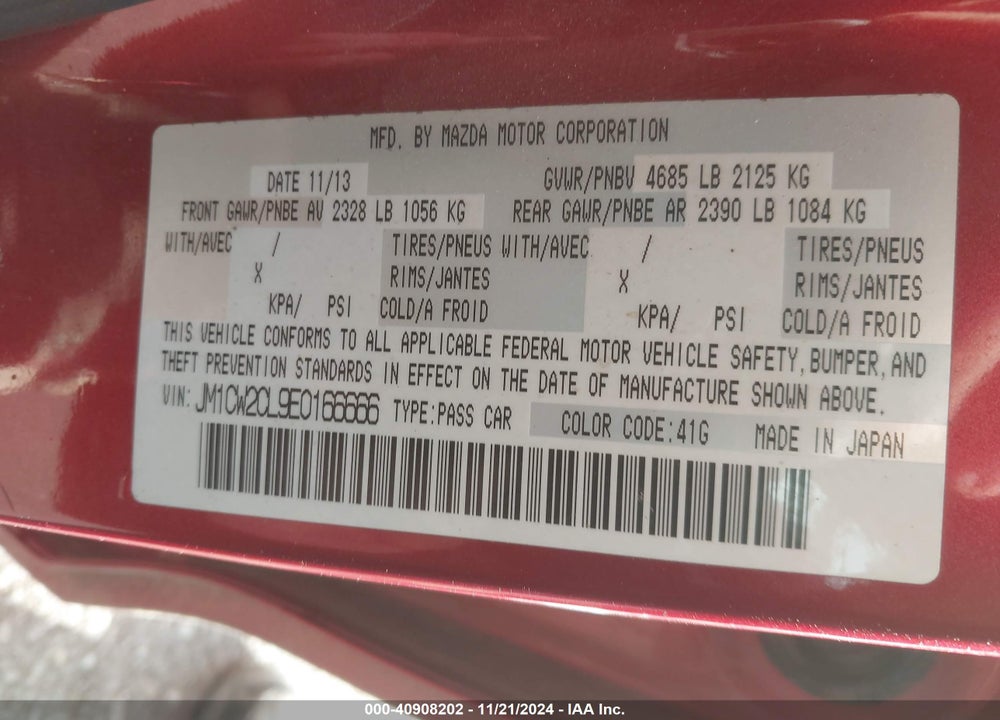 2014 MAZDA 5 VIN: JM1CW2CL9E0166666