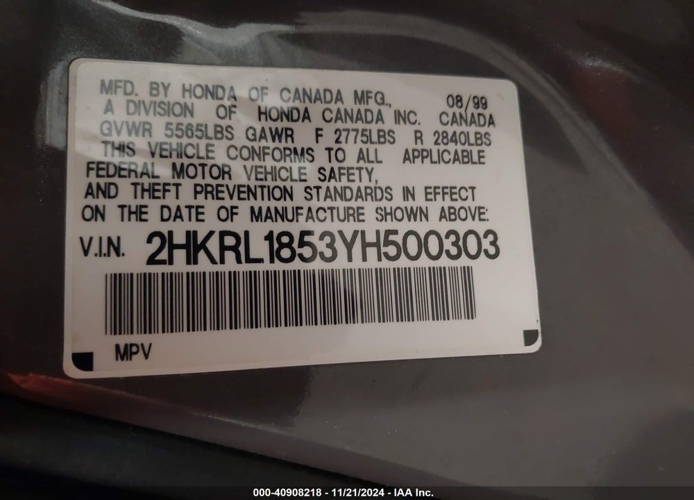 2000 HONDA ODYSSEY LX VIN: 2HKRL1853YH500303