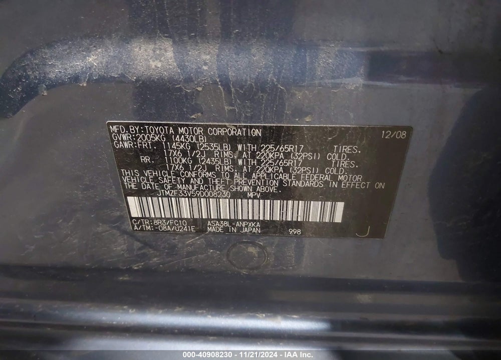 2009 TOYOTA RAV4 VIN: JTMZF33V59D008230