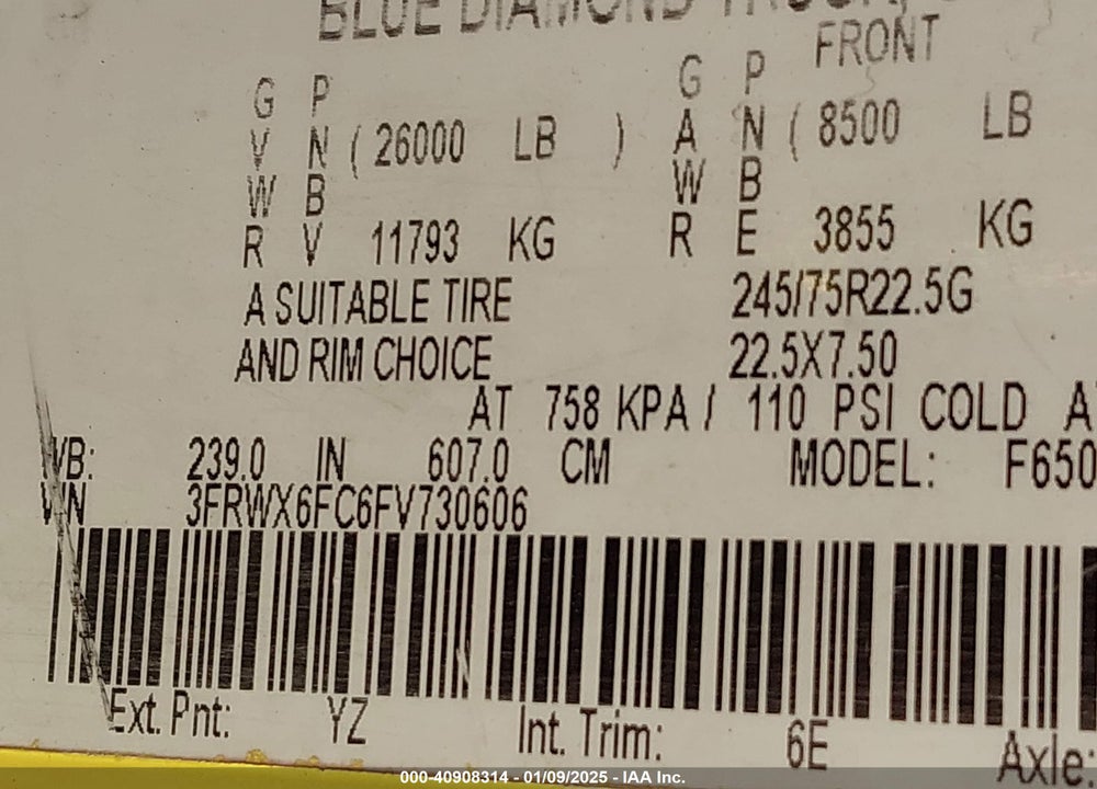 2015 FORD F-650 XL/XLT VIN: 3FRWX6FC6FV730606