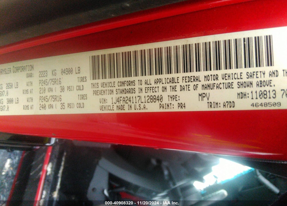 2007 JEEP WRANGLER X VIN: 1J4FA24117L128840