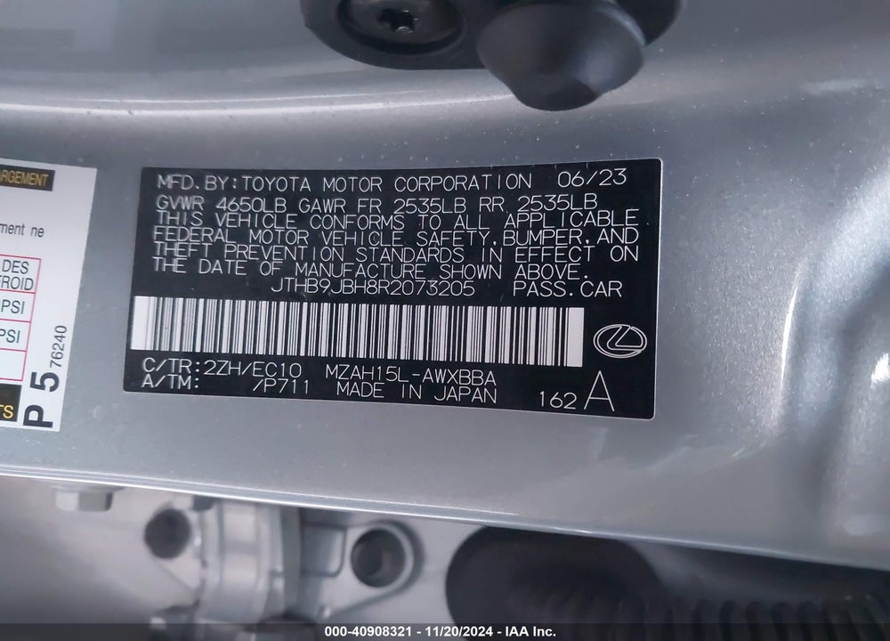 2024 LEXUS UX 250H F SPORT DESIGN VIN: JTHB9JBH8R2073205