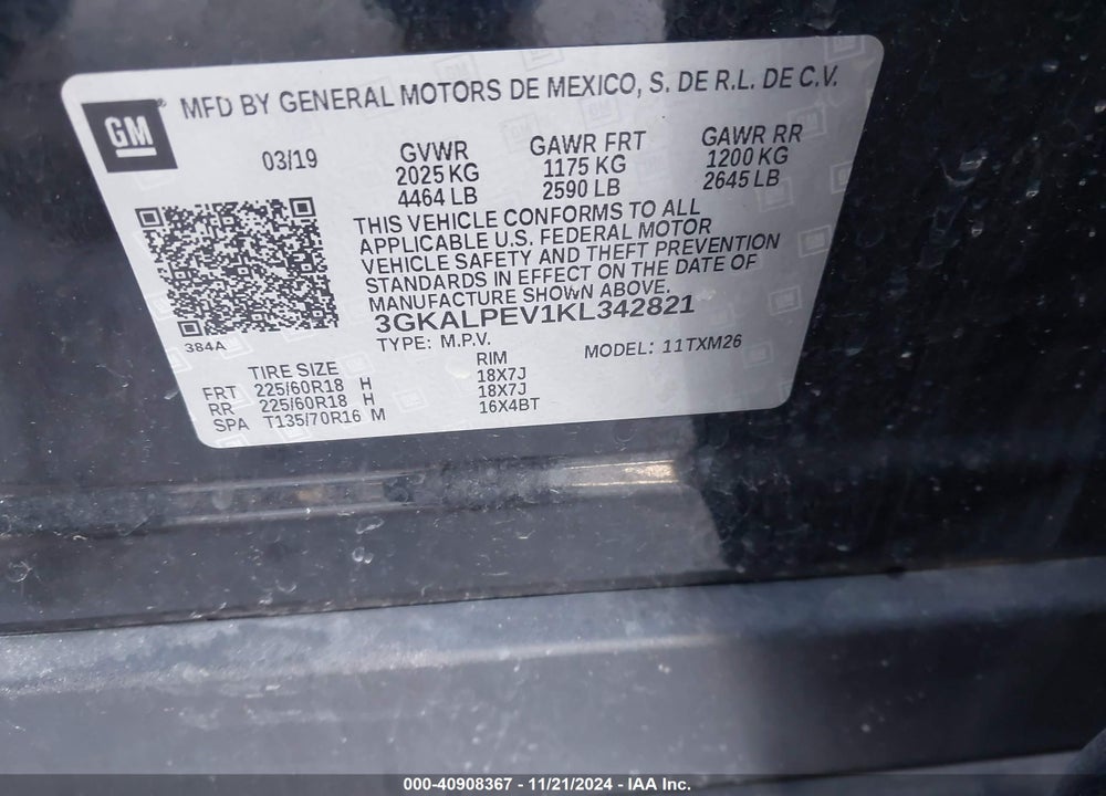 2019 GMC TERRAIN SLT VIN: 3GKALPEV1KL342821