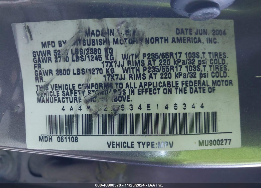 2004 MITSUBISHI ENDEAVOR LS VIN: 4A4MN21S34E146344