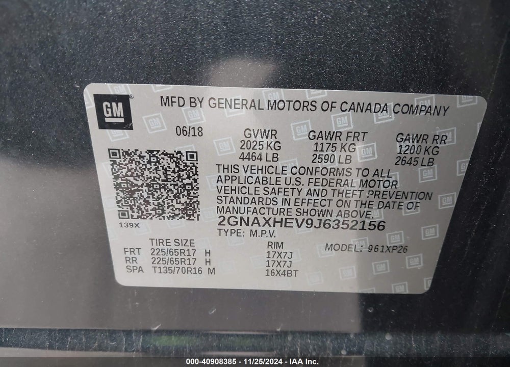 2018 CHEVROLET EQUINOX LS VIN: 2GNAXHEV9J6352156