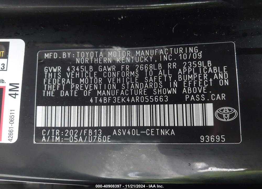 2010 TOYOTA CAMRY LE VIN: 4T4BF3EK4AR055663