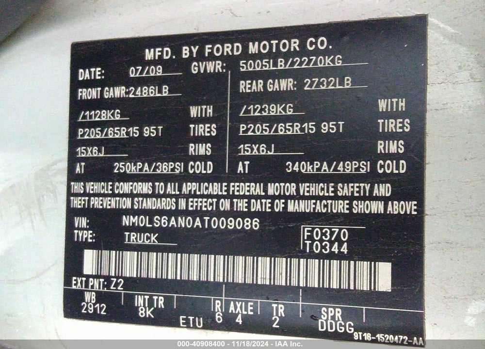 2010 FORD TRANSIT CONNECT XL VIN: NM0LS6AN0AT009086