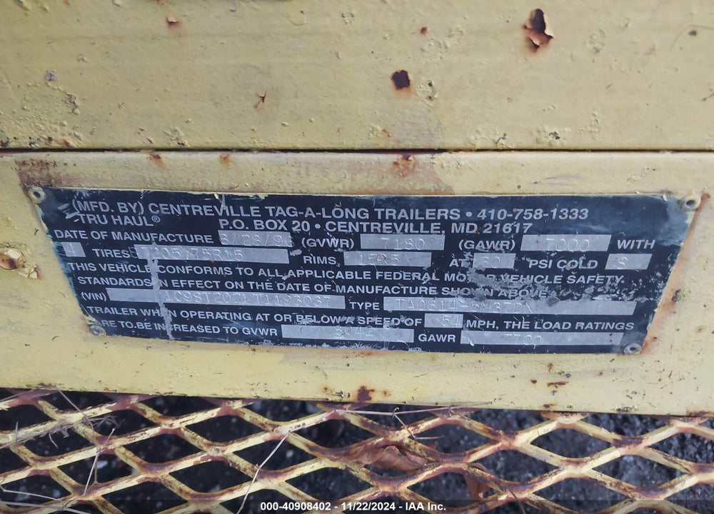 1996 CENTREVILLE TAG --- VIN: 1C9ST2021T1193037