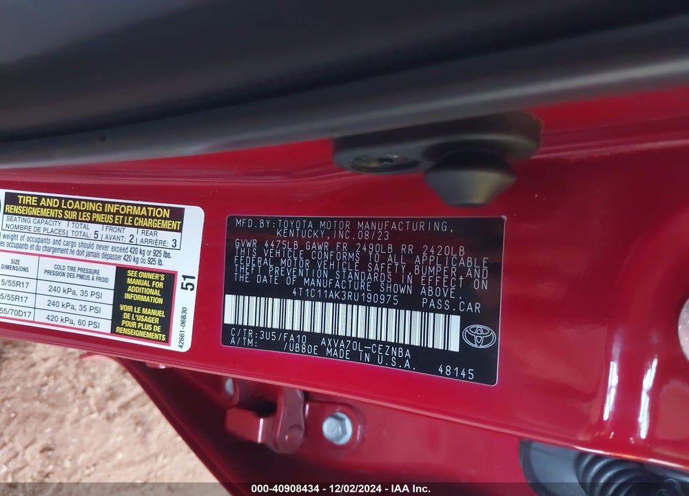 2024 TOYOTA CAMRY VIN: 4T1C11AK3RU190975