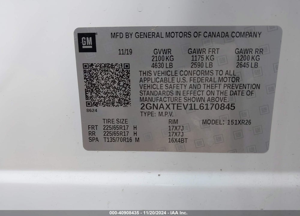 2020 CHEVROLET EQUINOX AWD 2FL VIN: 2GNAXTEV1L6170845
