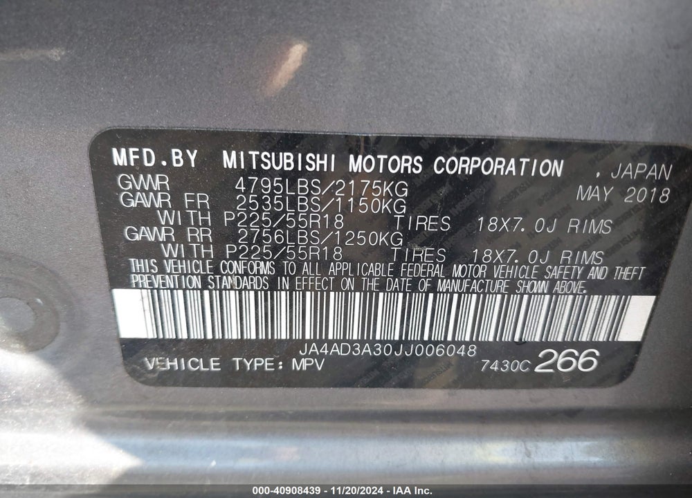 2018 MITSUBISHI OUTLANDER VIN: JA4AD3A30JJ006048