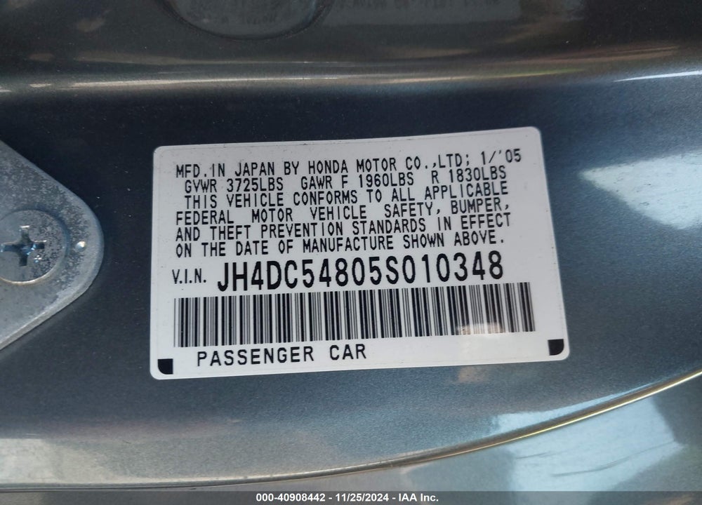 2005 ACURA RSX VIN: JH4DC54805S010348
