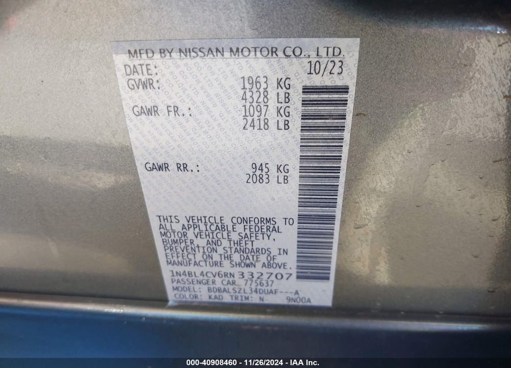 2024 NISSAN ALTIMA VIN: 1N4BL4CV6RN332707