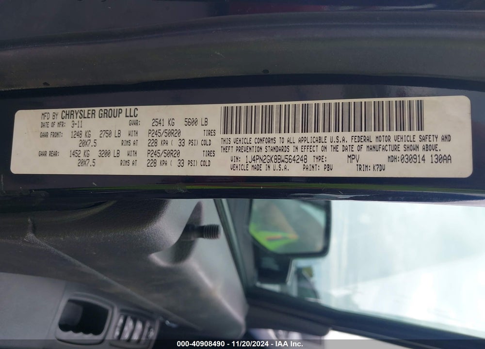 2011 JEEP LIBERTY SPORT VIN: 1J4PN2GK8BW564248