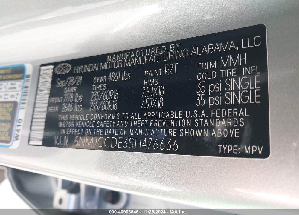 2025 HYUNDAI TUCSON VIN: 5NMJCCDE3SH476636