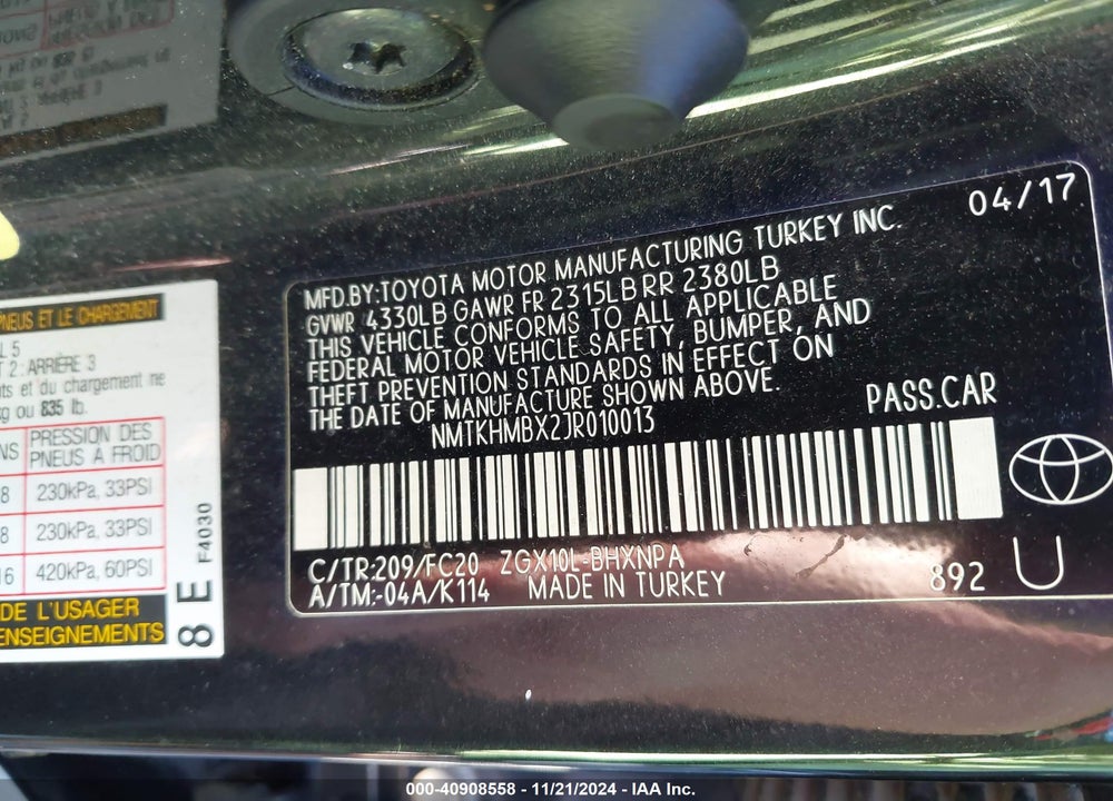 2018 TOYOTA C-HR XLE VIN: NMTKHMBX2JR010013