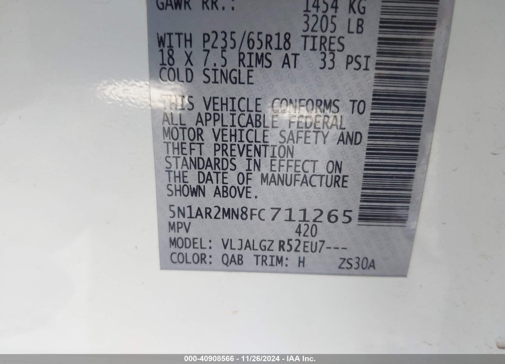 2015 NISSAN PATHFINDER SL VIN: 5N1AR2MN8FC711265