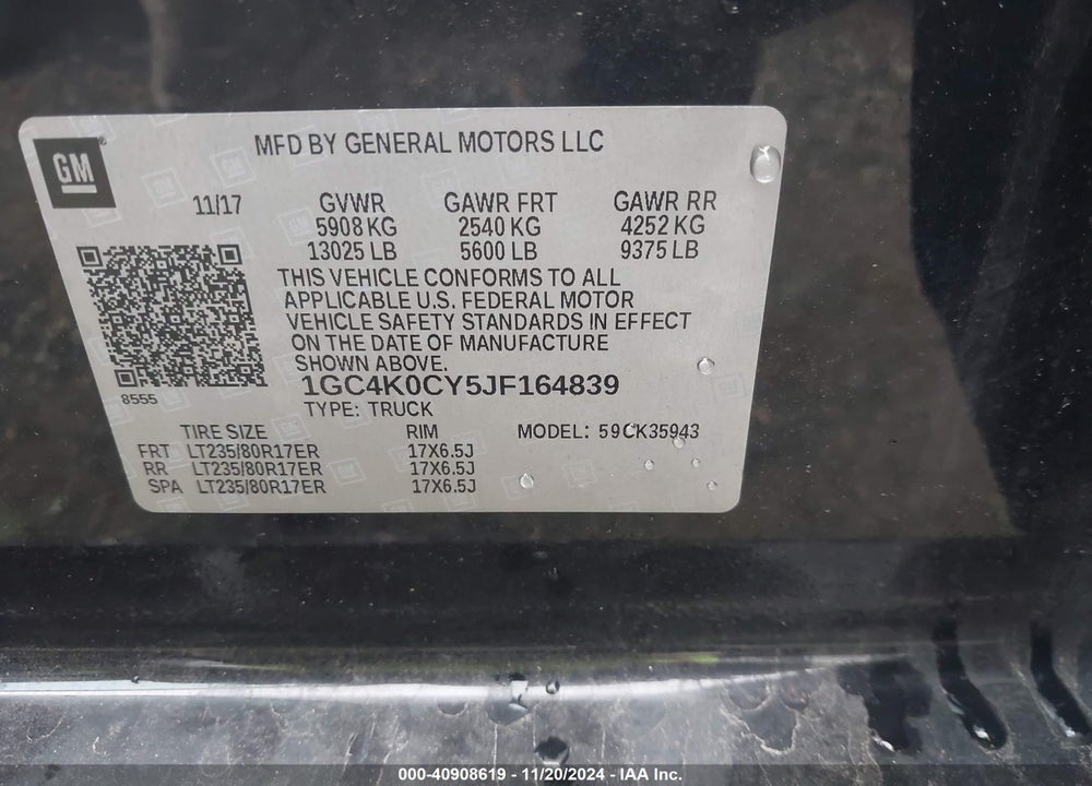 2018 CHEVROLET SILVERADO 3500HD LTZ VIN: 1GC4K0CY5JF164839