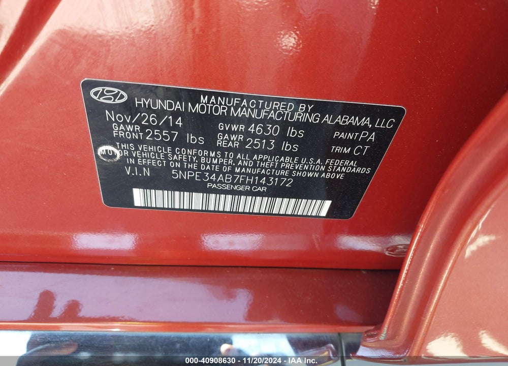 2015 HYUNDAI SONATA LIMITED 2.0T VIN: 5NPE34AB7FH143172