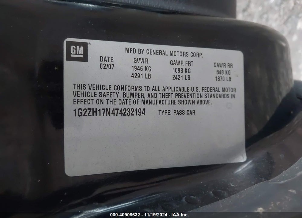 2007 PONTIAC G6 GT VIN: 1G2ZH17N474232194