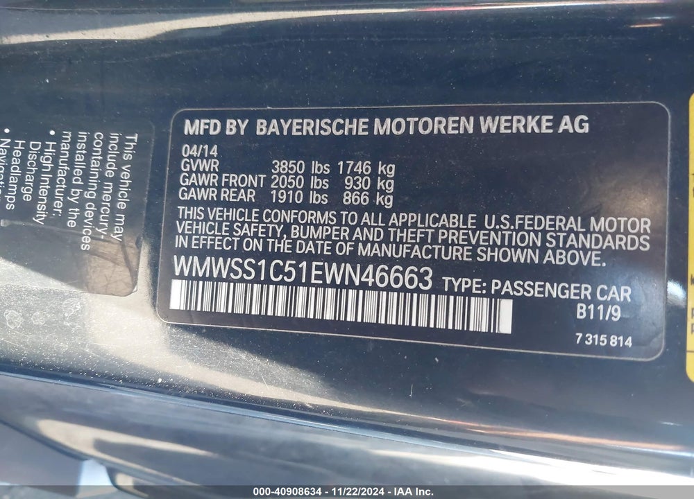 2014 MINI COOPER PACEMAN COOPER (M6) VIN: WMWSS1C51EWN46663
