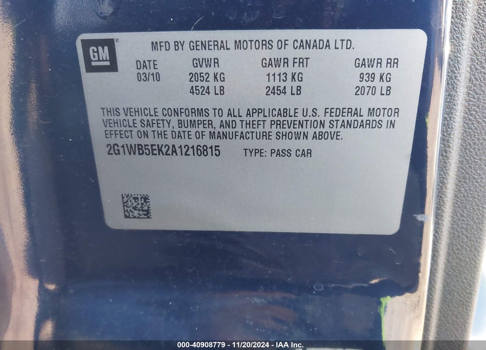 2010 CHEVROLET IMPALA LT VIN: 2G1WB5EK2A1216815