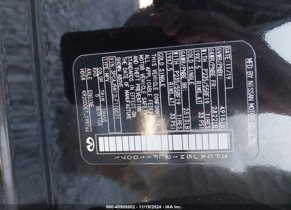 2020 INFINITI QX50 LUXE VIN: 3PCAJ5M12LF110071