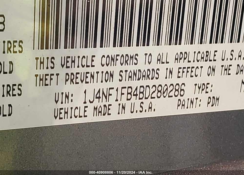 2011 JEEP COMPASS VIN: 1J4NF1FB4BD280286