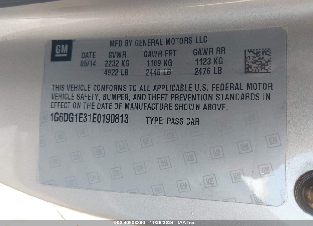 2014 CADILLAC CTS PERFORMANCE VIN: 1G6DG1E31E0190813