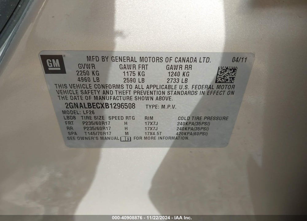 2011 CHEVROLET EQUINOX LS VIN: 2GNALBECXB1296508