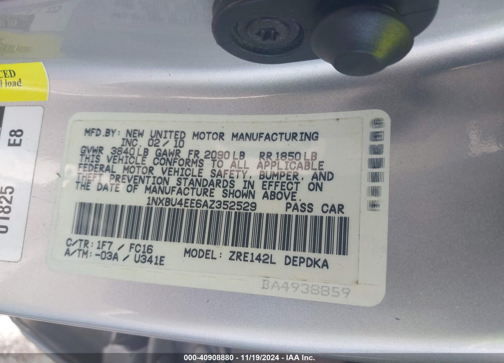 2010 TOYOTA COROLLA LE VIN: 1NXBU4EE6AZ352529