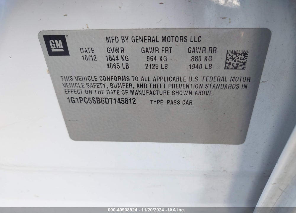 2013 CHEVROLET CRUZE 1LT AUTO VIN: 1G1PC5SB6D7145812