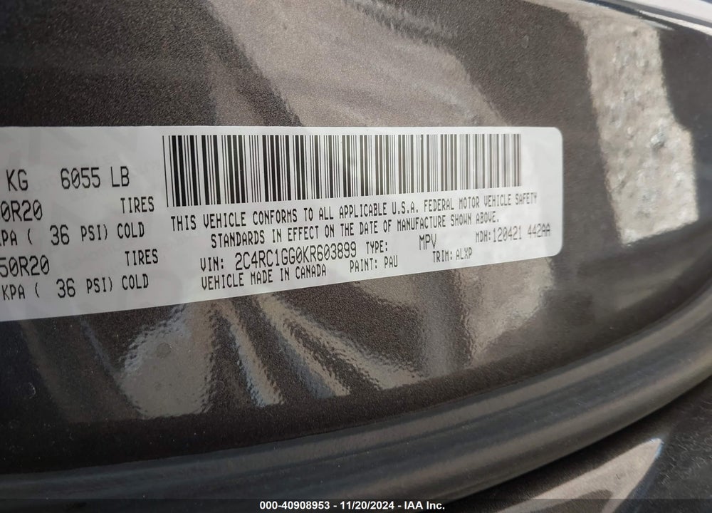 2019 CHRYSLER PACIFICA LIMITED VIN: 2C4RC1GG0KR603899