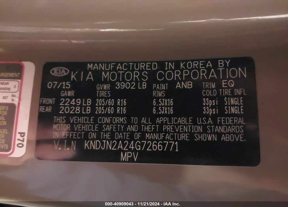 2016 KIA SOUL VIN: KNDJN2A24G7266771